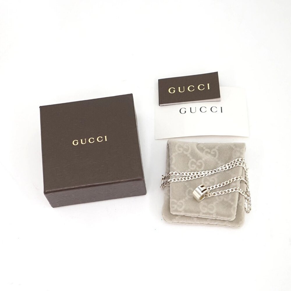 GUCCI Cut Out G Ring Charm Necklace 18" Silver 925 Auth w/Box #7211 - Picture 7 of 7